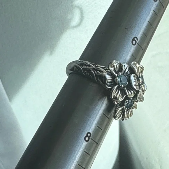 🔥SALE JAI John Hardy Sterling Silver Ring Size 7 with 3 Blue Topaz Gemstones - Picture 3 of 9